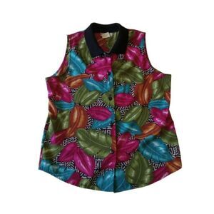Cristin Stevens 80s Colorful Tropical Print Button Front Shirt Women's Medium